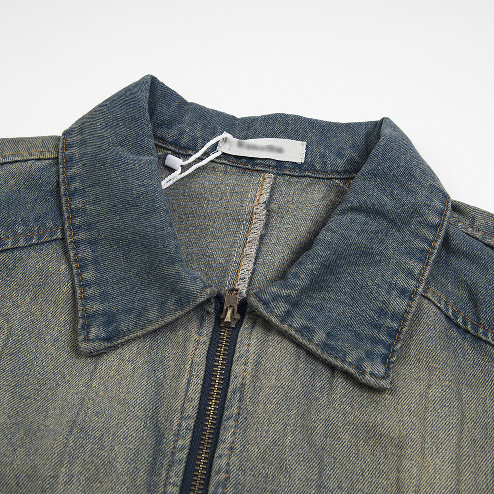 Punk Old Wash Denim Jacket For Men MuddyStock null