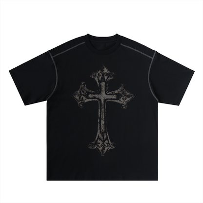 Oversized Contrast-Stitched Cotton Tee For Men | MuddyStock Originals Black