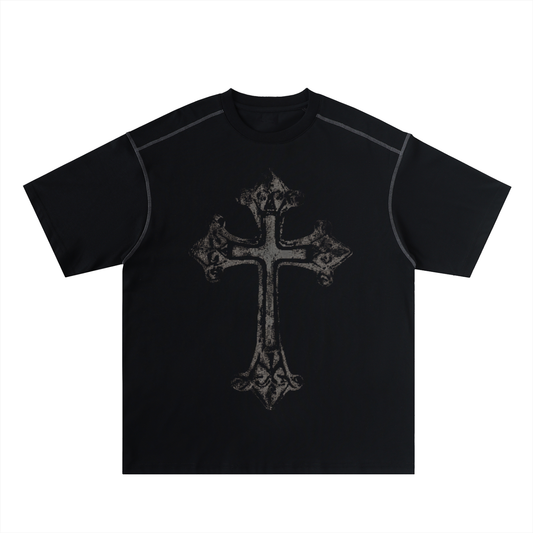 Oversized Contrast-Stitched Cotton Tee For Men | MuddyStock Originals Black