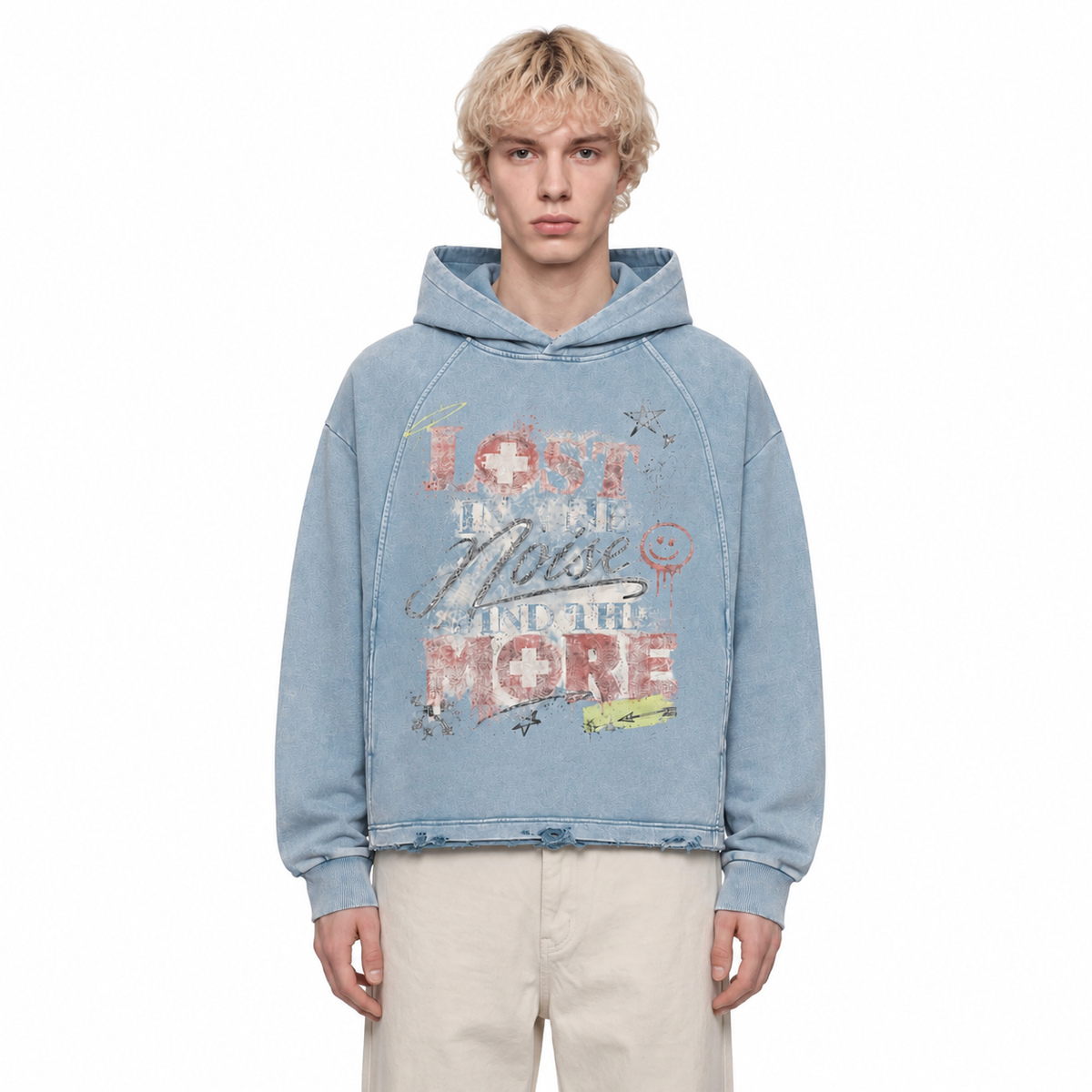 Vintage Washed Frayed-Hem Hoodie For Men | MuddyStock Originals
