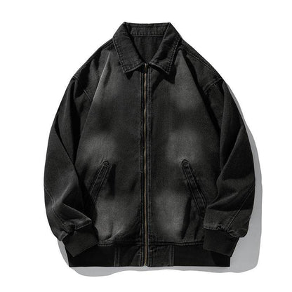 Retro Worn Looking Washed-out Denim Jacket For Men Black MuddyStock