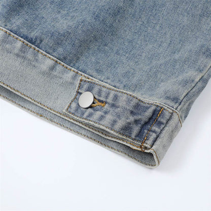 Men's Stitching Embroidered Letters Washed And Worn Zipper Denim Coat For Men And Women MuddyStock