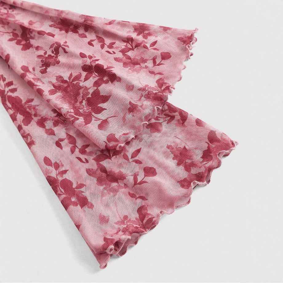 V-neck Lace Up Printed Long Sleeve Slim Women Top MuddyStock