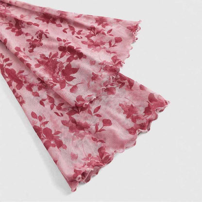 V-neck Lace Up Printed Long Sleeve Slim Women Top MuddyStock