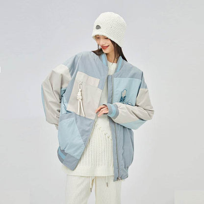 Trendy Jacket With Contrast Color Stitching For Women Haze blue MuddyStock