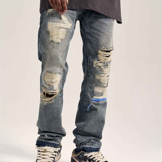 Havoc Blue Line Washed Distressed Men's VIBE Straight Jeans MuddyStock