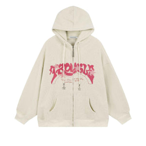 Men's And Women's Fashion Loose Star Corduroy hoodie Apricot