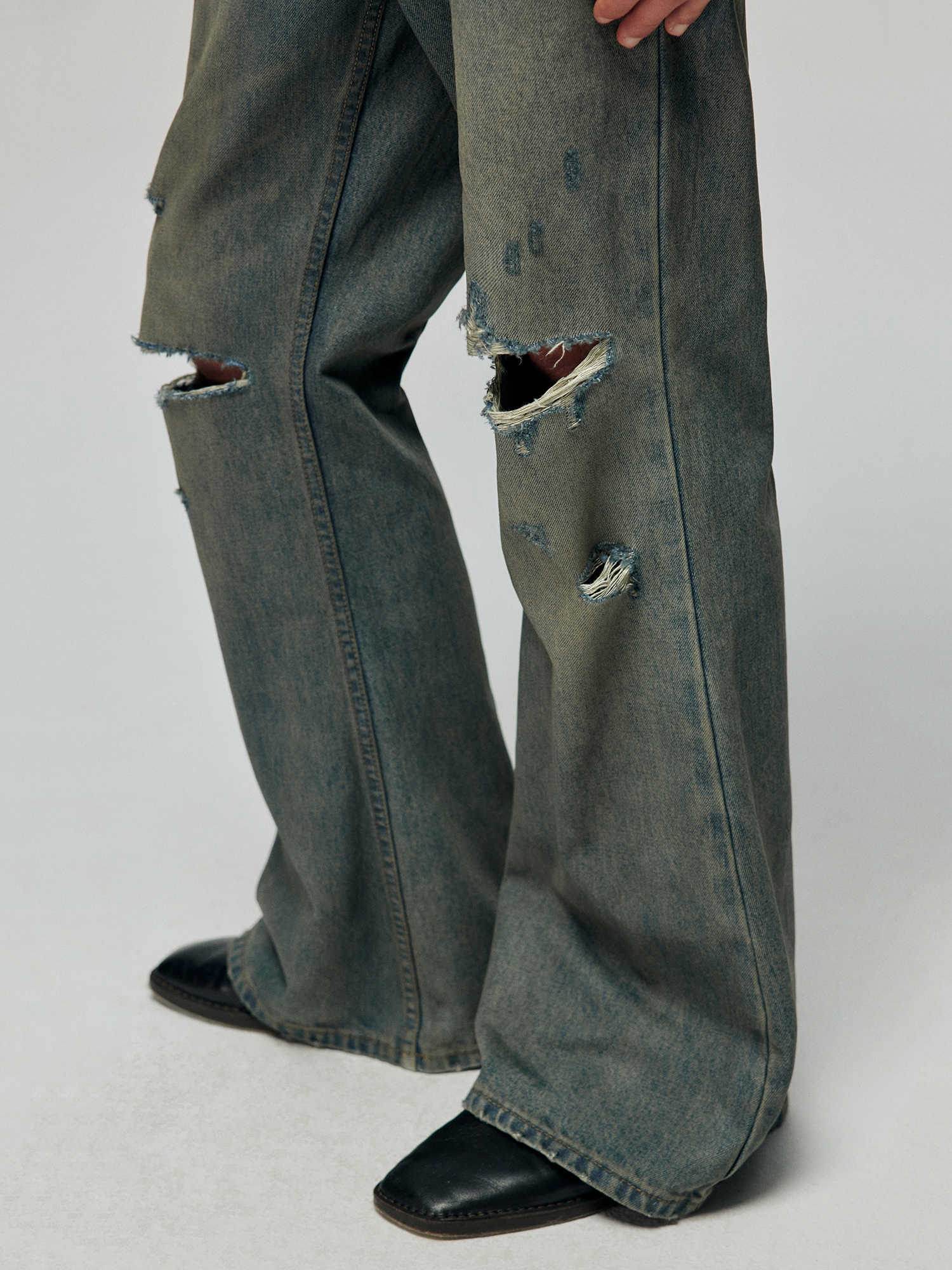 Cotton Retro Make Old Ripped Loose Micro-flared Trousers Jeans MuddyStock