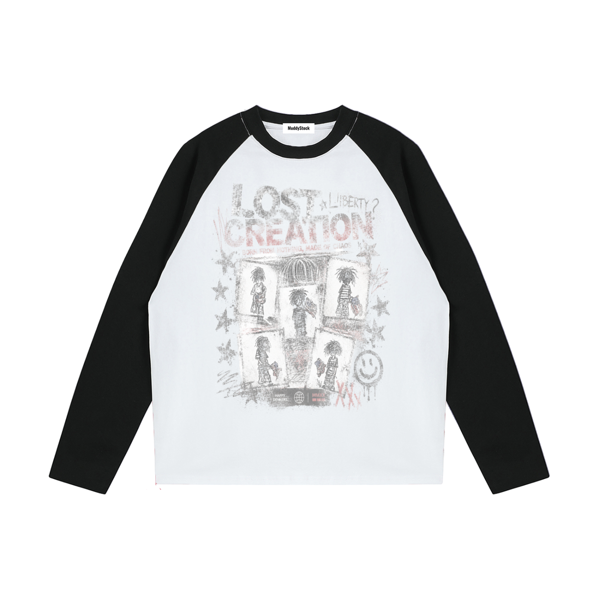 Color-Blocked Raglan Long-Sleeve T-Shirt For Women | MuddyStock Originals White with Black