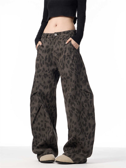 Retro Leopard Women's Loose Straight Wide-leg Pants