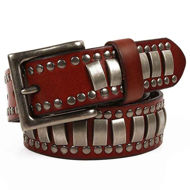 Rivet Head Men's Belt Red Brown