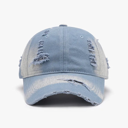 Distressed Adjustable Cotton Baseball Cap For Men And Women Light Blue One Size