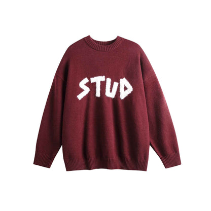Loose Crewneck Long Sleeve Knit Sweater For Men And Women | MuddyStock Originals Red MuddyStock