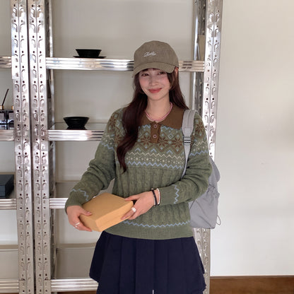 Polo collar long sleeved sweater for women | MuddyStock Originals