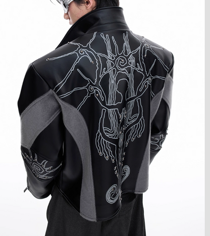 Deconstructing Rivet Totem Leather Jacket For Men