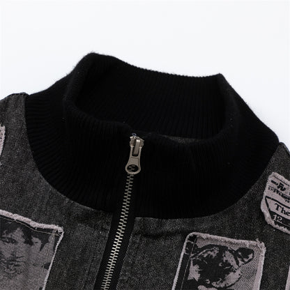 European And American Style Character Patch Stand Collar Jacket For Men And Women MuddyStock null