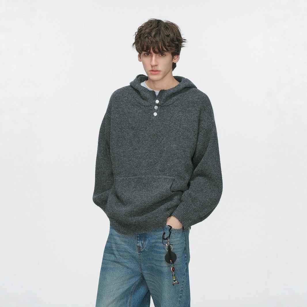 Retro Elegant Loose Solid Color Buttoned Hoodie Sweater for Men | MuddyStock Originals Gray MuddyStock