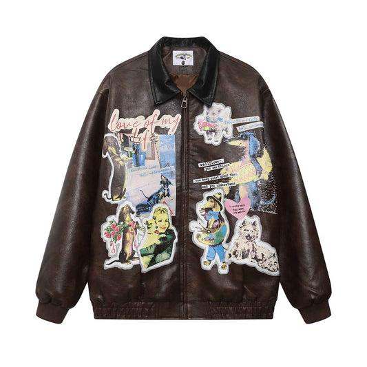 Vintage Printed Color-blocked Lapel Jacket For Women | MuddyStock Originals