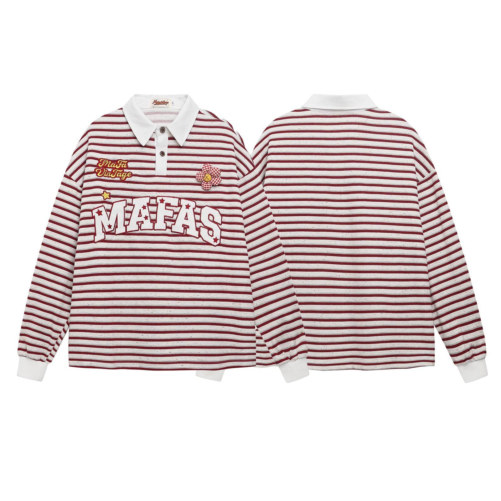 Letter Embroidered Loose Polo Collar Long Sleeve T-Shirt For Women | MuddyStock Originals MuddyStock