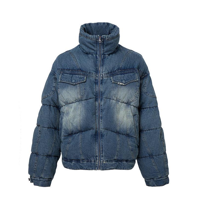 Loose-fit Cotton-padded Jacket With A Washed Vintage Look For Men Blue null