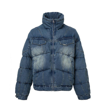 Loose-fit Cotton-padded Jacket With A Washed Vintage Look For Men Blue null