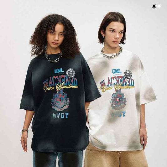 Retro Distressed Design Printed Short Sleeve For Men And Women MuddyStock
