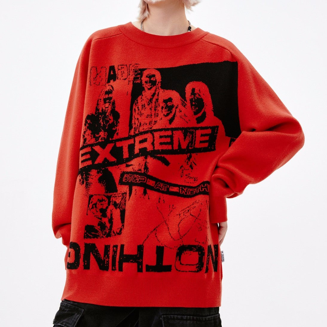 American Jacquard Loose-fitting Casual Round-neck Sweater