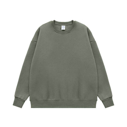 Fleece-lined Loose Rainbow Round Neck Sweater Charcoal Green MuddyStock