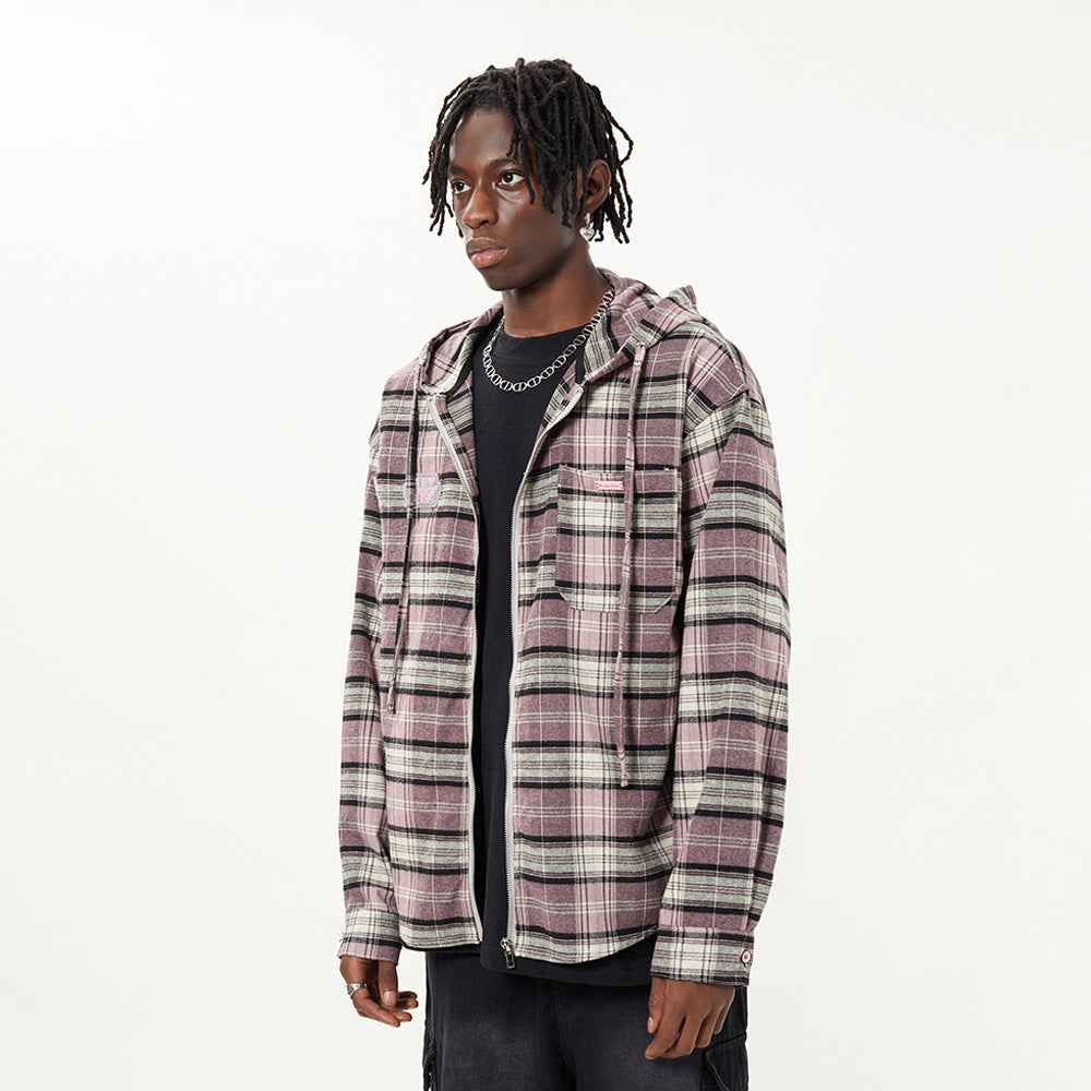 Striped Plaid Hooded Shirt For Men null