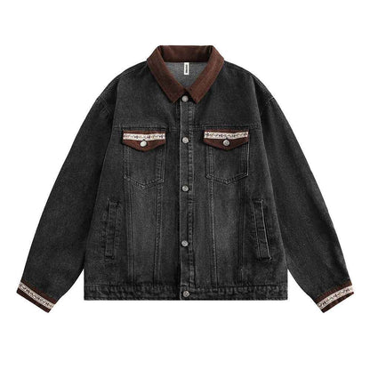 Punk Loose Wash Distressed Denim Jacket For Men And Women Black MuddyStock