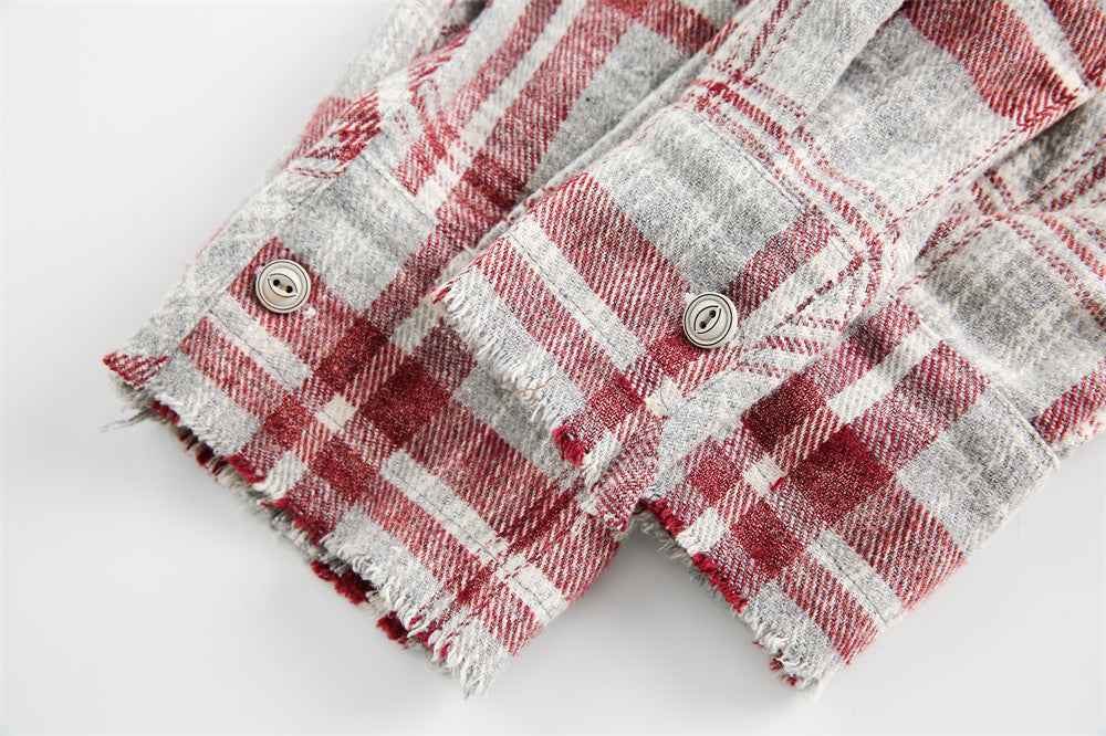 American Retro Plaid Women's Loose Casual Long Sleeve Shirt null