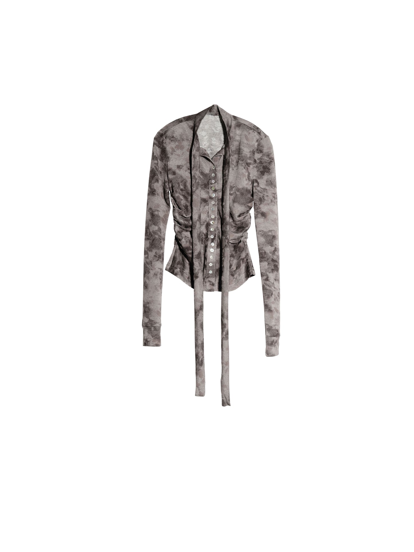 Retro Dark Flocked Print Distressed Top For Women Gray
