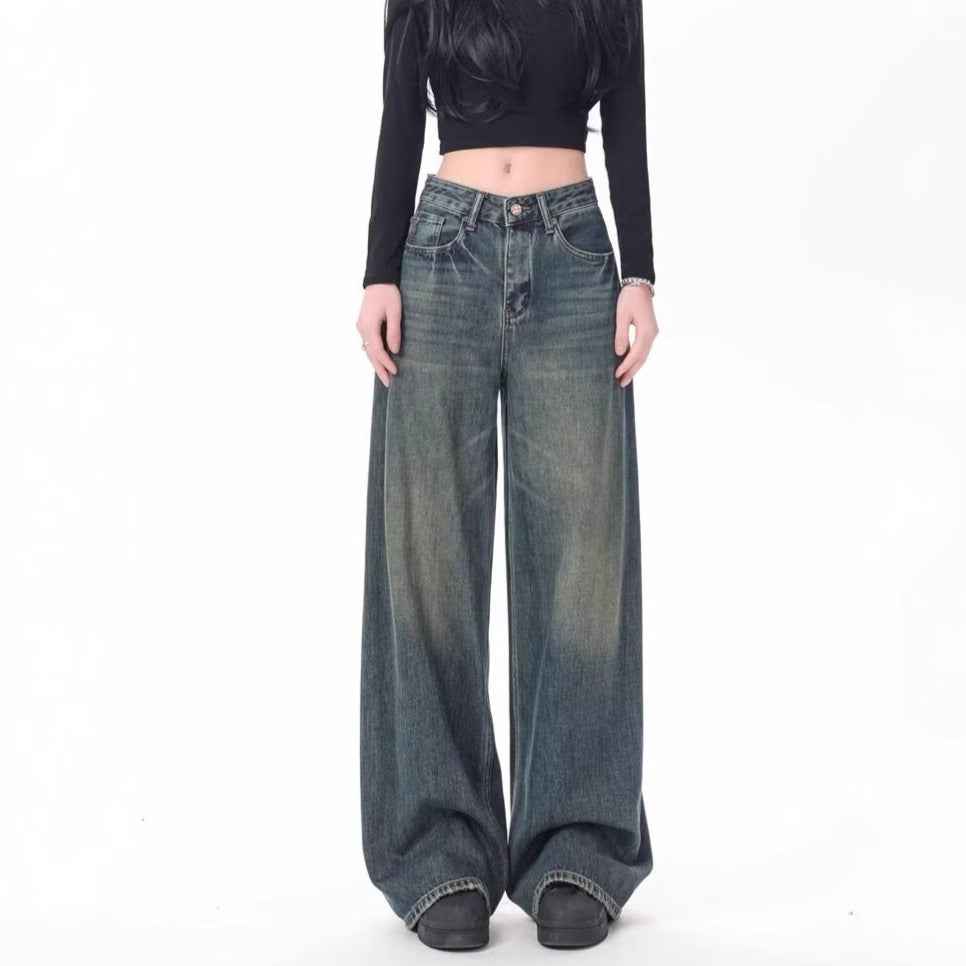High Waist Drooping Versatile Mop Wide Leg Jeans For Women MuddyStock