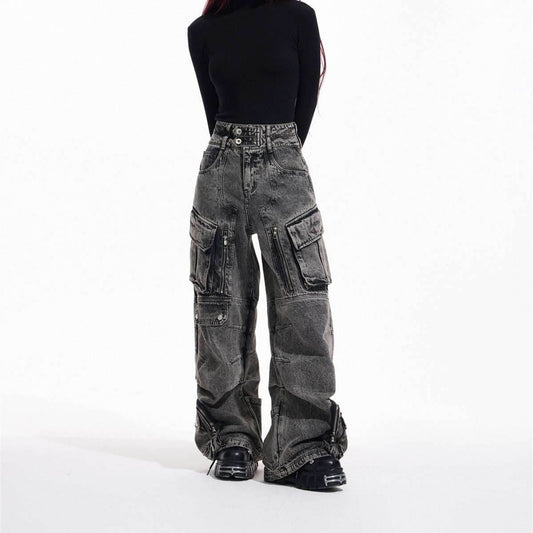 Design Retro Work Style Multi Pocket Jeans MuddyStock
