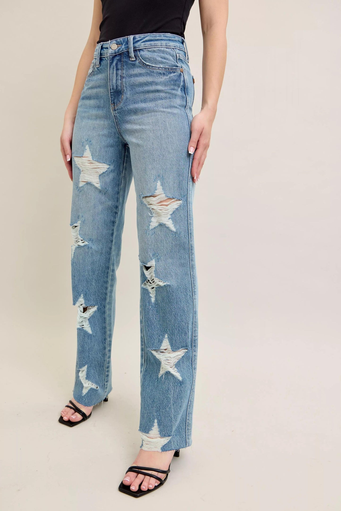 High Waist Rigid Magic Star Shaped Jeans For Women