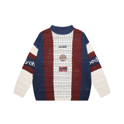 Color blocking vertical stripe hollow sweater for men | MuddyStock Originals