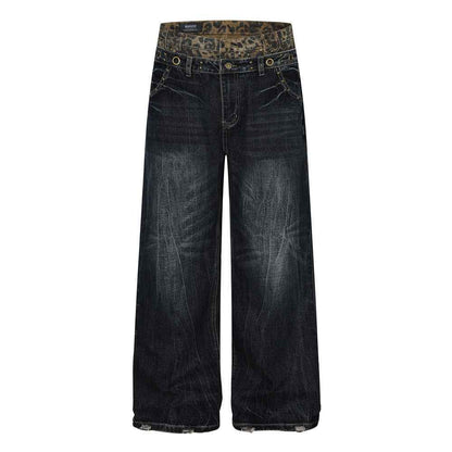 Fake two piece pair of jeans with spliced waistband for women | MuddyStock Originals