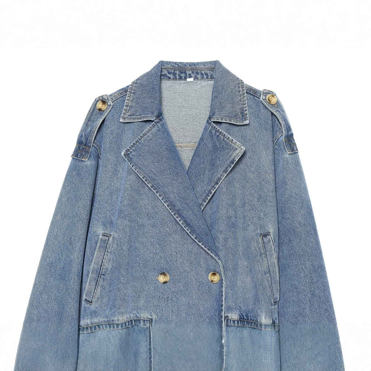 Loose shoulder strap double breasted denim jacket for women | MuddyStock Originals