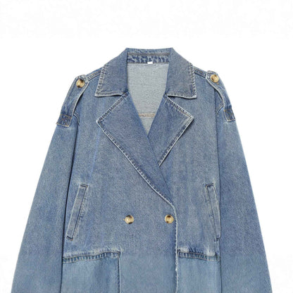 Loose shoulder strap double breasted denim jacket for women | MuddyStock Originals