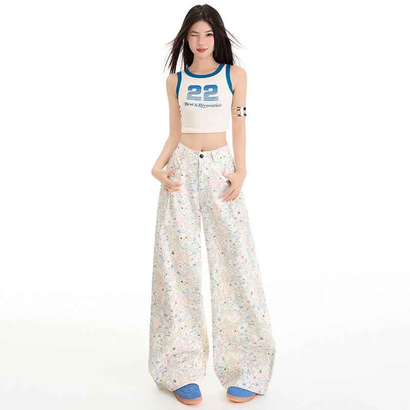 Women's Casual Loose Slim Long Wide Leg Pants | MuddyStock Originals Printed Graffiti Extended MuddyStock
