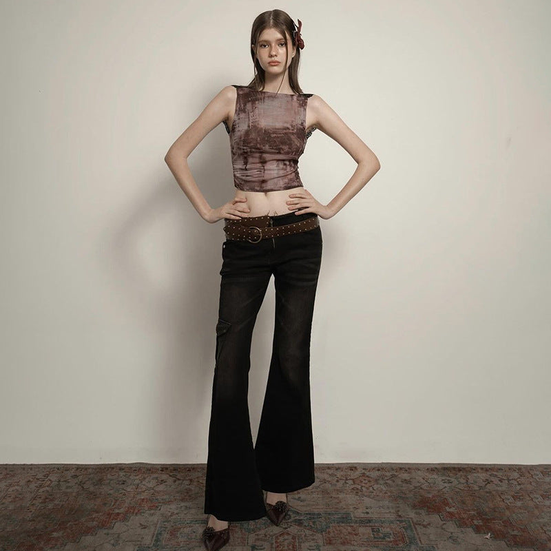 Printed Sleeveless Backless Lace Spliced Crop Top for Women | MuddyStock Originals eprolo