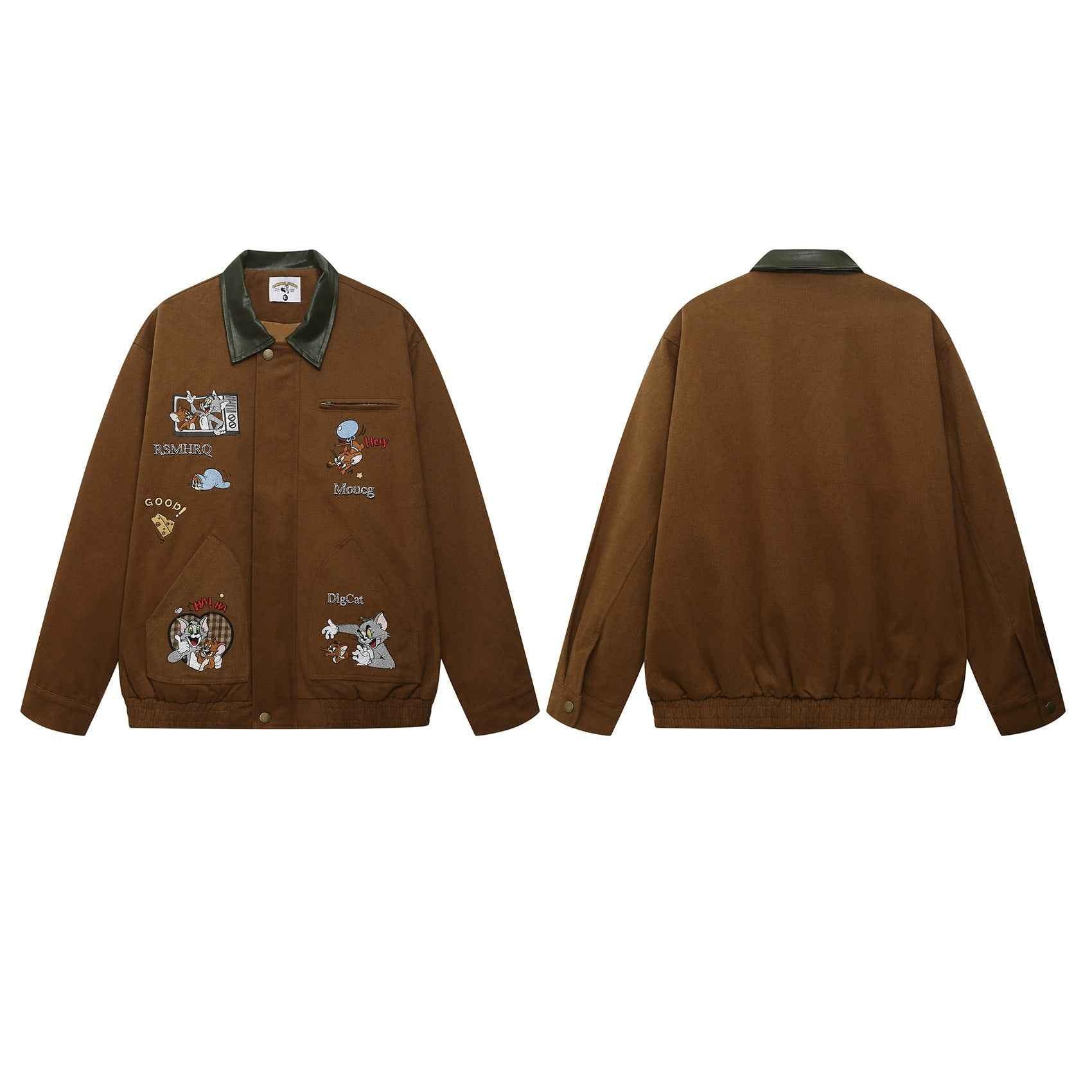 Fun Cartoon Embroidered Turn-Down Collar Jacket For Men | MuddyStock Originals