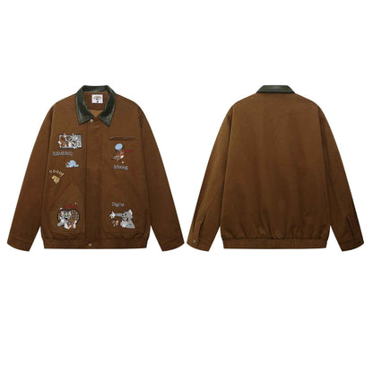 Fun Cartoon Embroidered Turn-Down Collar Jacket For Men | MuddyStock Originals