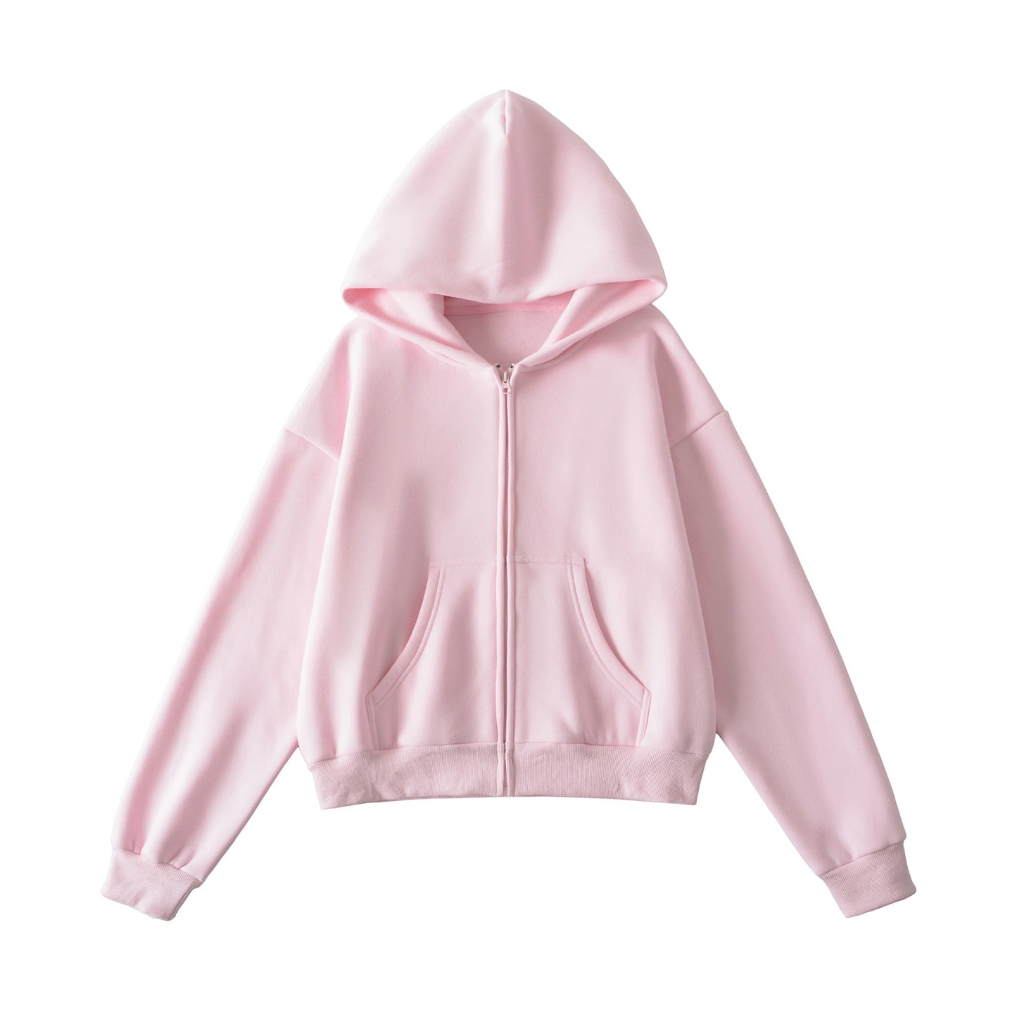 Zipper top loose hooded sweatshirt Pink eprolo