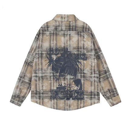 American Retro Dirty Printed Plaid Shirt For Men And Women null