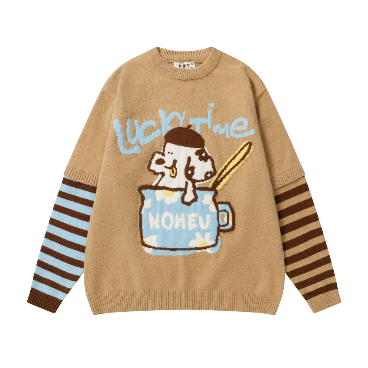 Fake two puppy jacquard sweater for men and women | MuddyStock Originals Khaki
