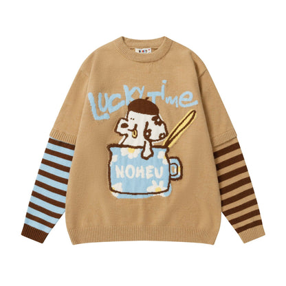 Fake two puppy jacquard sweater for men and women | MuddyStock Originals Khaki
