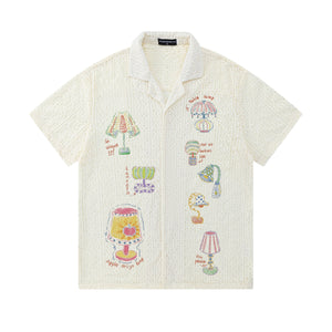 Desk lamp graffiti printed short sleeved shirt for women | MuddyStock Originals Apricot