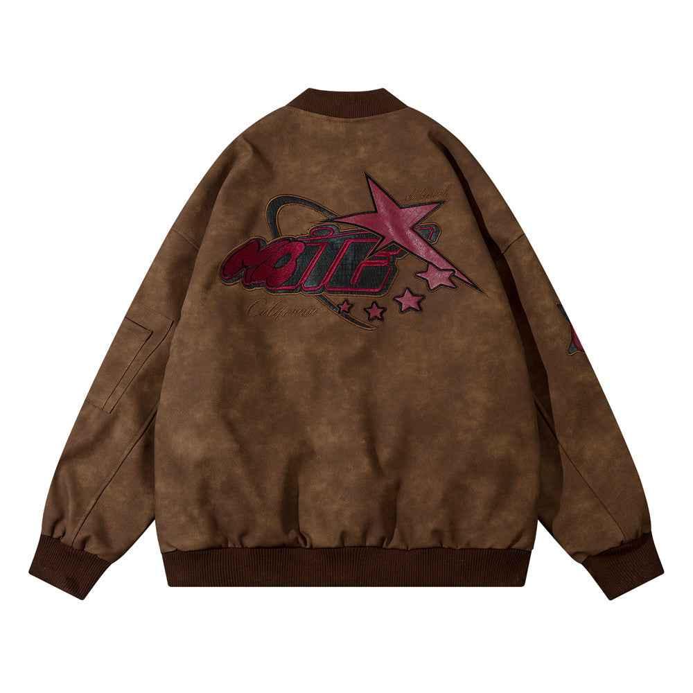 American Street Letters Embroidered PU Leather Jacket Men Fashion Brands Motorcycle Clothing MuddyStock