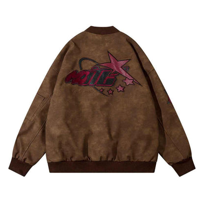 American Street Letters Embroidered PU Leather Jacket Men Fashion Brands Motorcycle Clothing MuddyStock